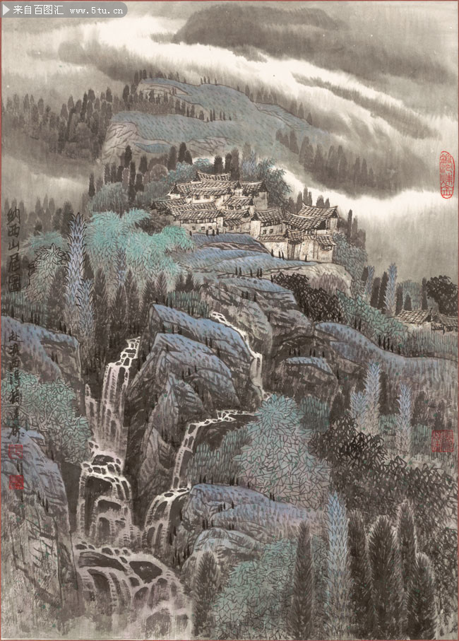 张廷禄纳西山居山水画