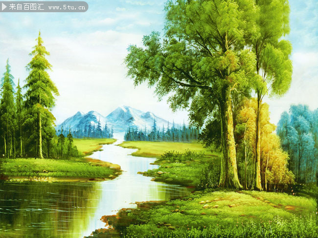 风景山水油画图片素材