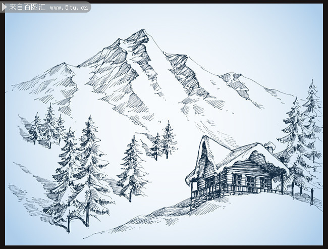 手绘雪山风景矢量图片素材