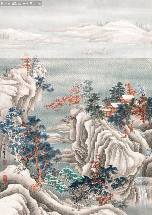 任重艺术作品江楼雪霁国画图片