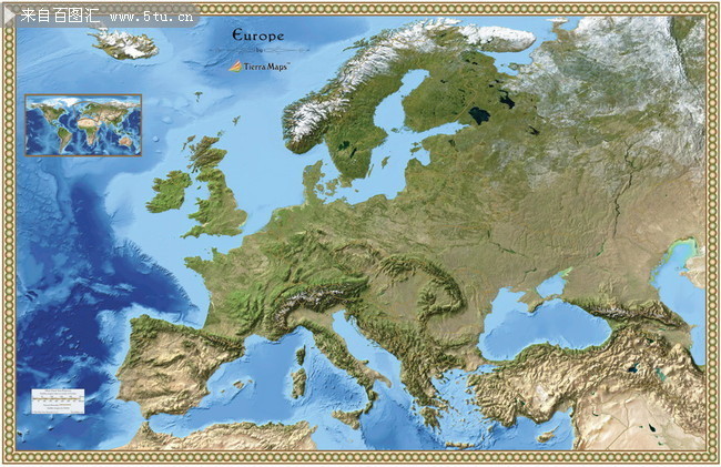 欧洲地形图英文版