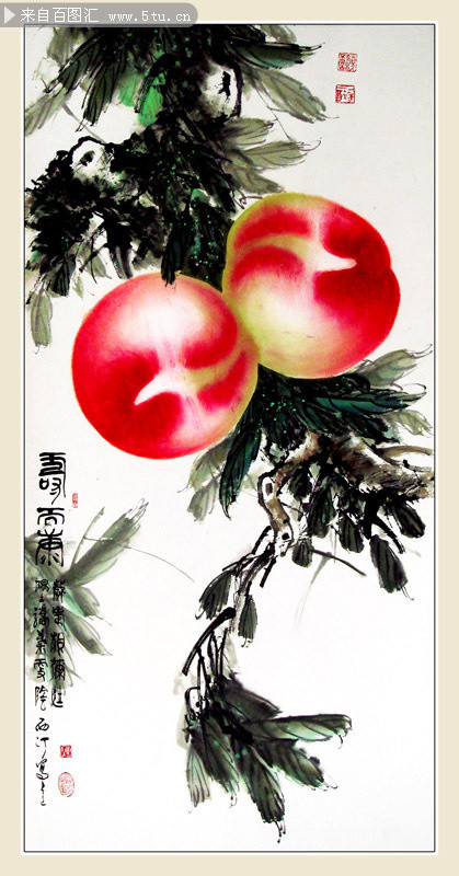 桃子水墨画图片