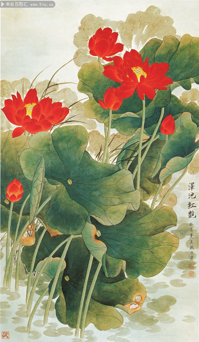 梁燕生 泽池红艳 荷花