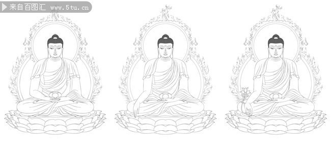 三世佛白描图片