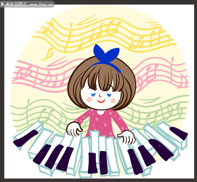 弹钢琴手绘卡通矢量插画图片