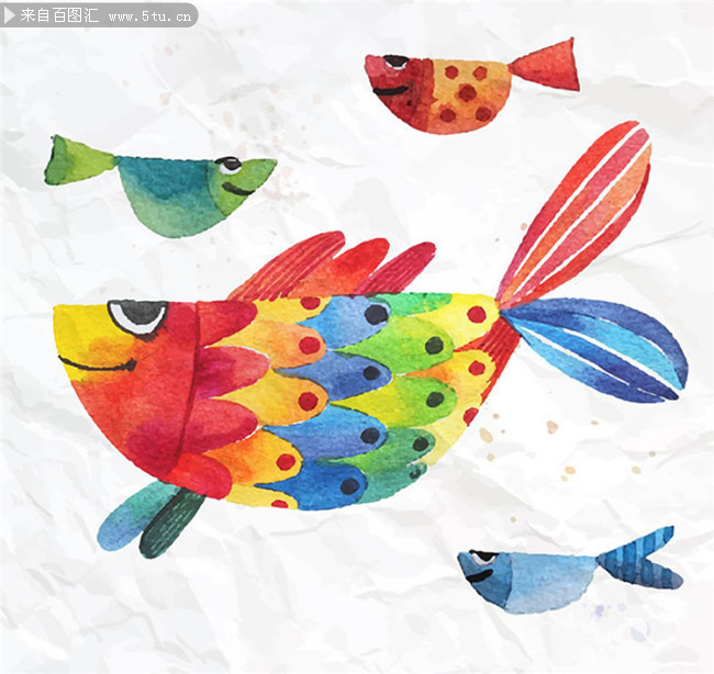 手绘水彩鱼矢量图片素材