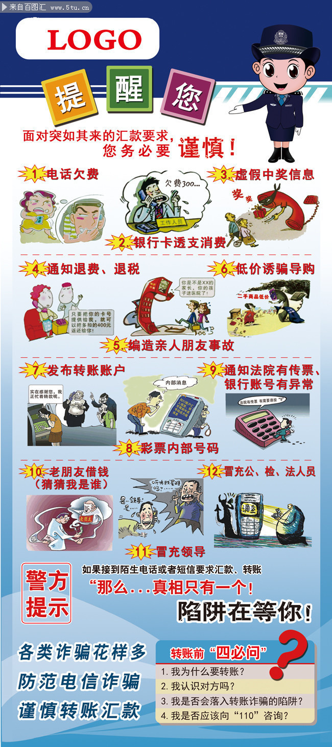 九种诈骗手段漫画宣传图片素材