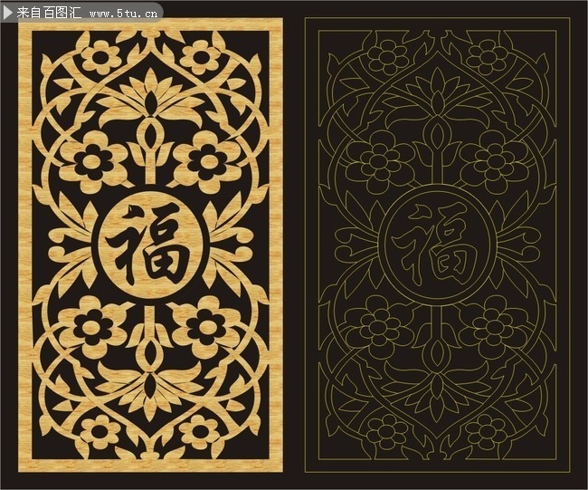 福字雕刻花纹图片素材