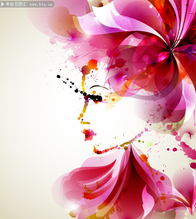 抽象美女水彩插画矢量图片素材