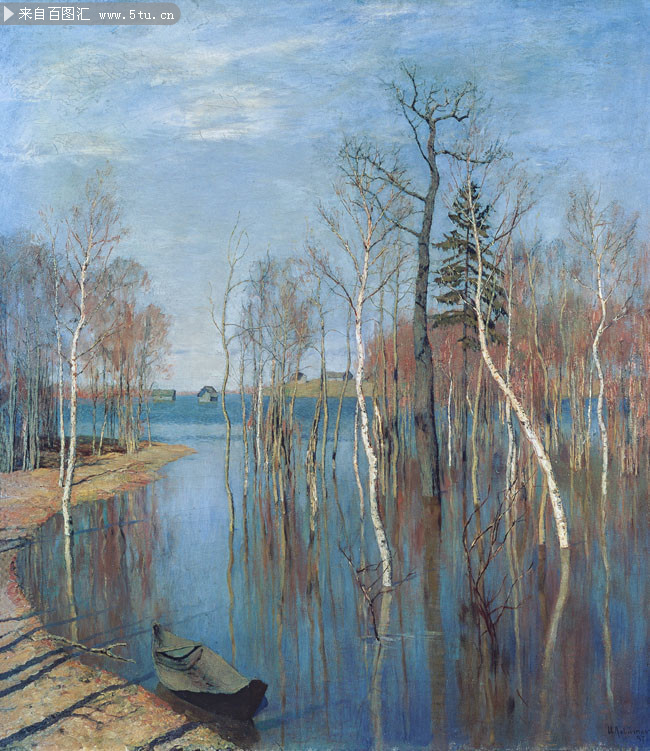 伊萨克 列维坦-春潮 世界名画-高清图片-百图汇设计素材