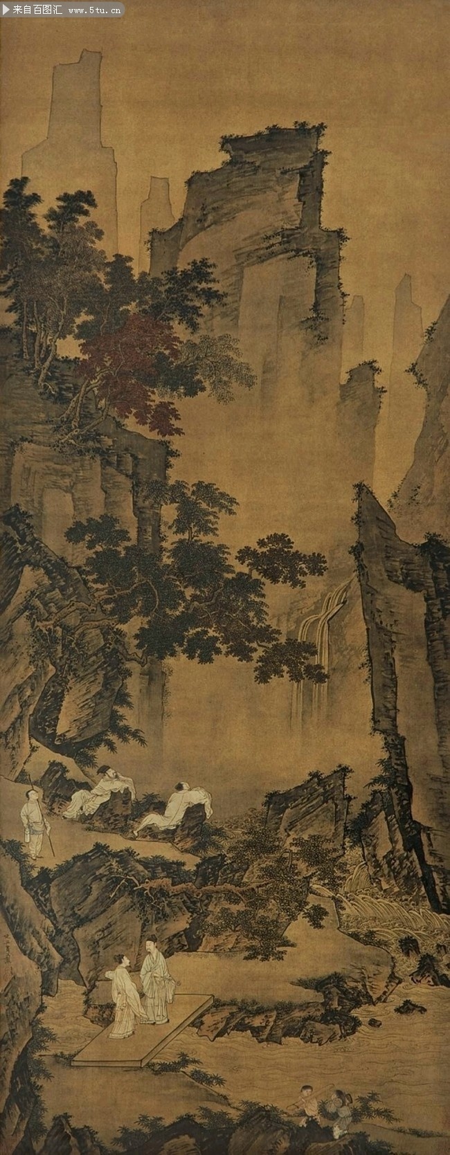 明 仇英 观瀑图 山水人物