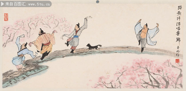 亚明踏歌阡陌唱栗乡人物画