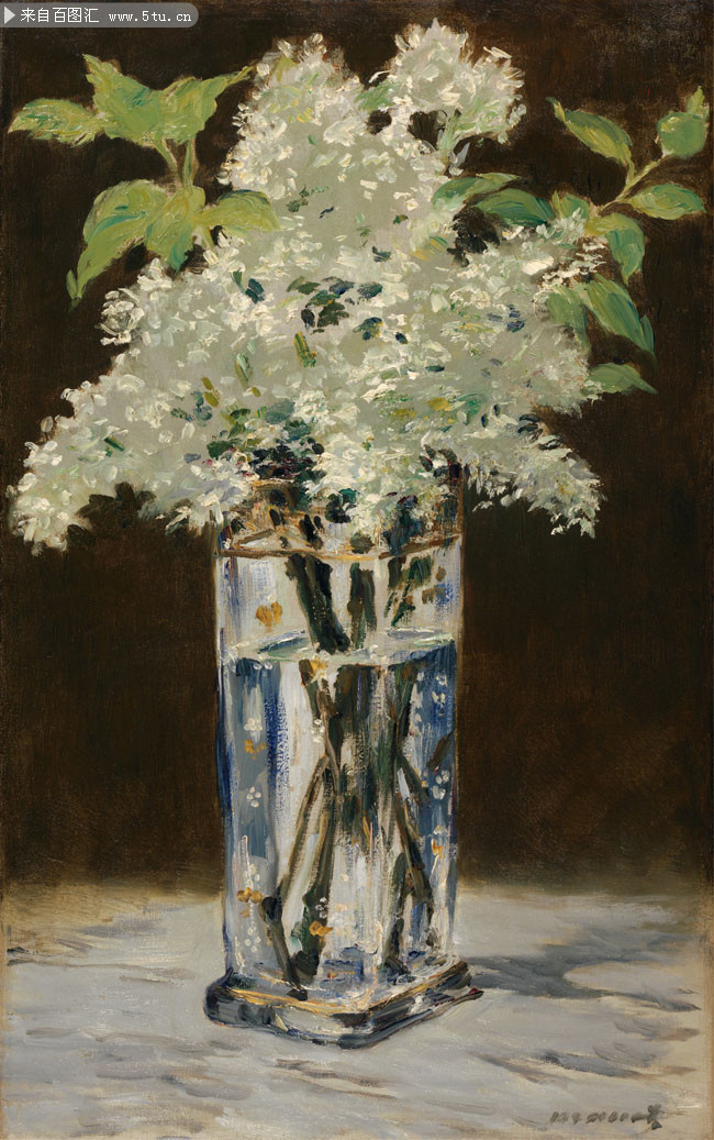 法马奈水晶花瓶中的白色丁香花装饰画