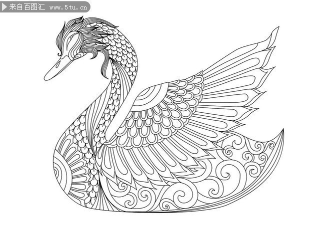 白描天鹅吊坠花纹矢量素材