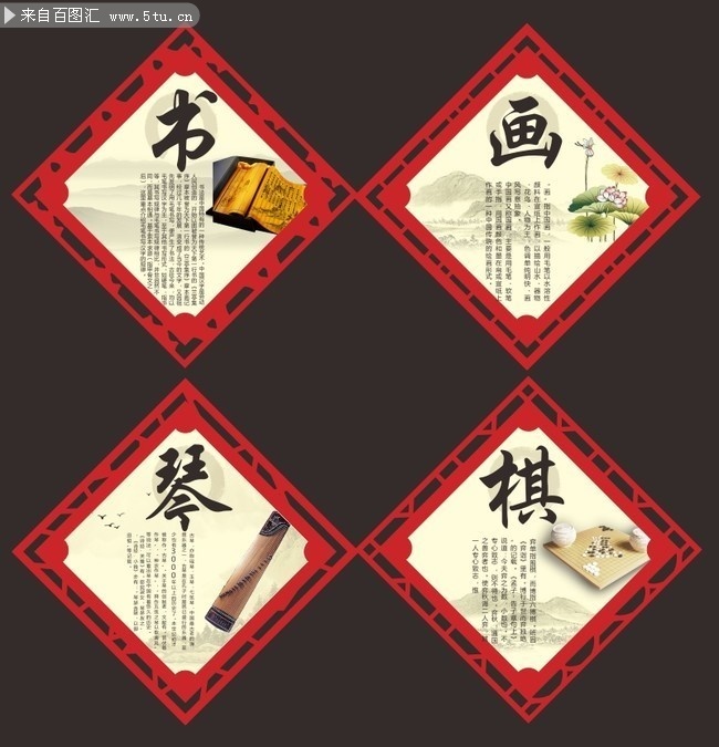 琴棋書畫中國風文化掛圖