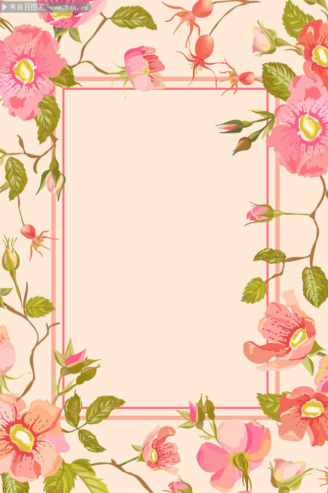 手绘花朵花纹边框背景图片素材