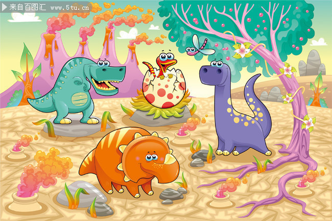 可爱卡通恐龙矢量图