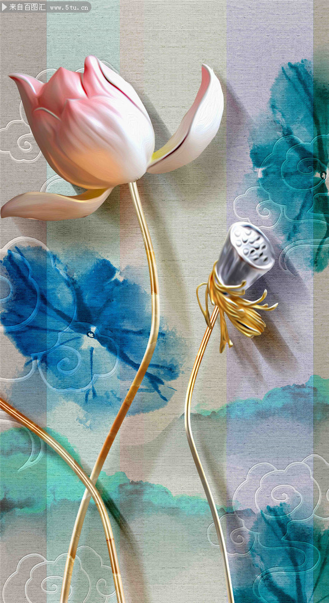 水墨荷花壁画-原创设计素材交易-百图汇设计素材