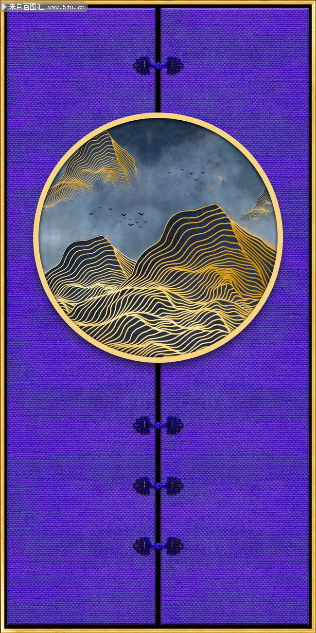 传统金线山水墙画下载
