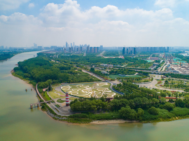 南京河西魚嘴溼地公園航拍