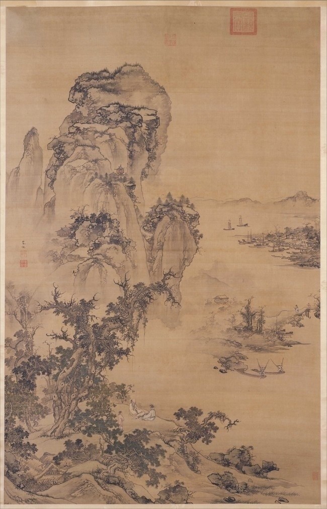 烟江远眺图山水古画明朱端作品