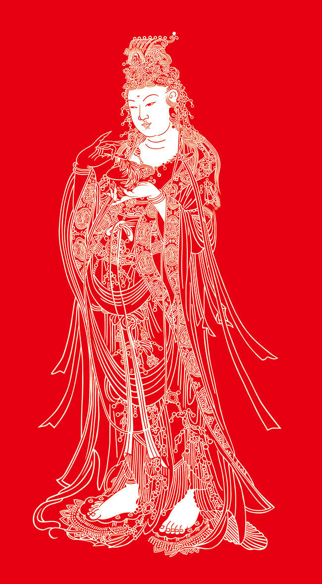 白描佛像观音菩萨图-矢量素材-百图汇设计素材