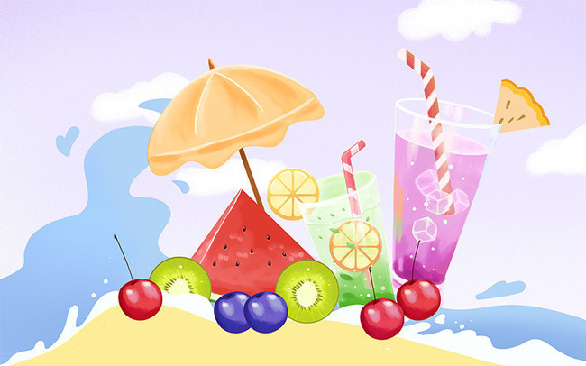 夏季饮品水果插画图片