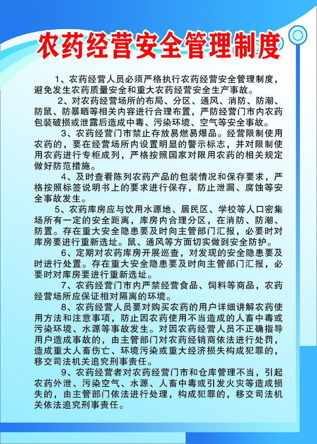 农药经营安全管理制度挂图
